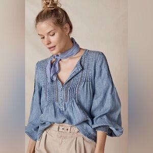 Pilcro and the Letterpress Anthropologie Norah Pintucked Blouse.